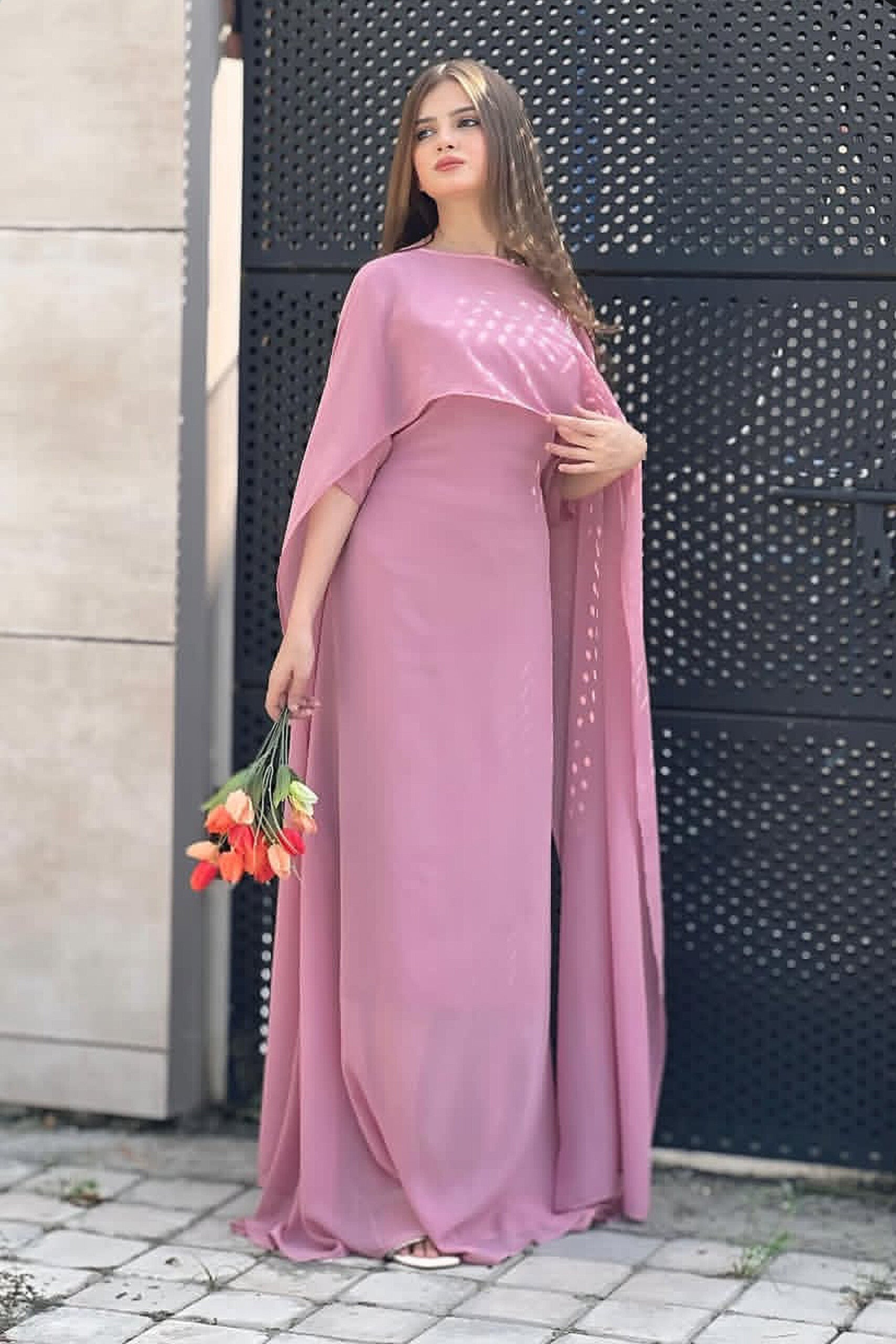 |• CHIFFON CAPE SHAWL DRESS•|