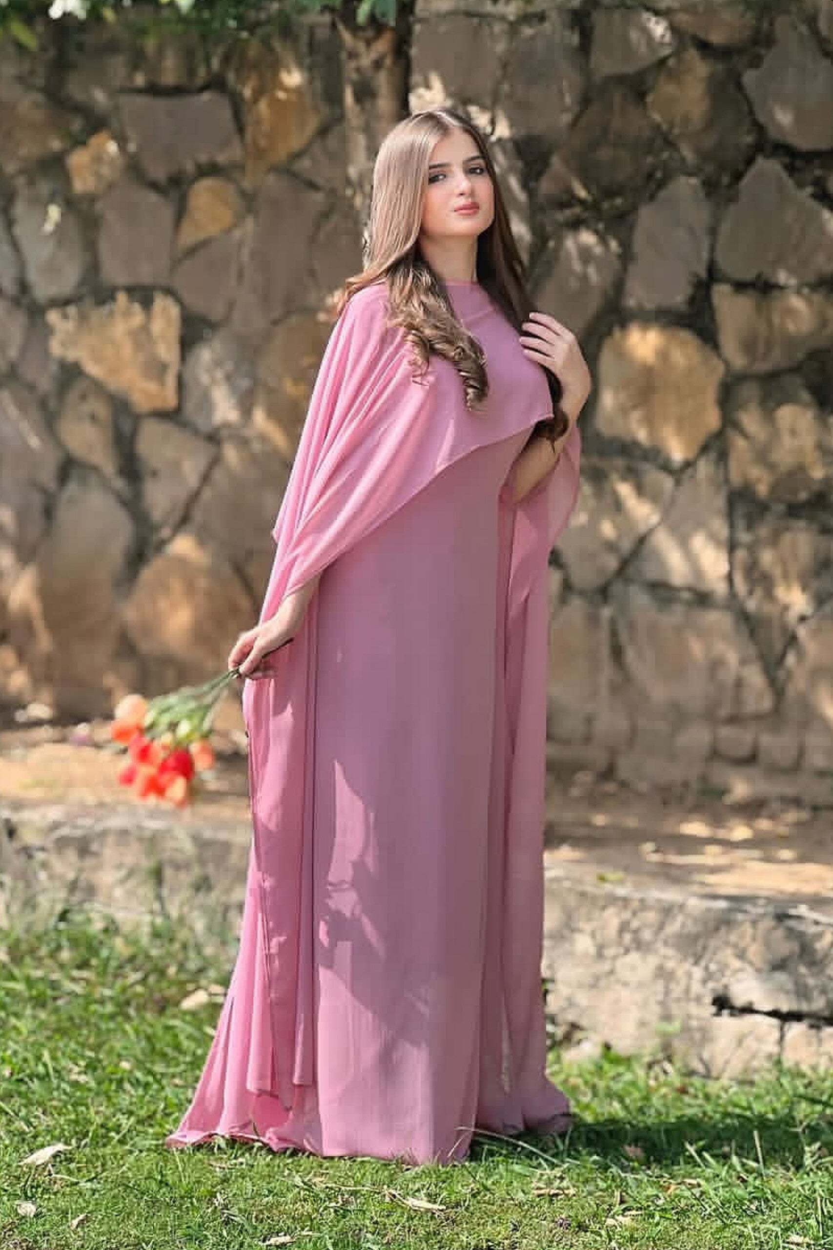 |• CHIFFON CAPE SHAWL DRESS•|